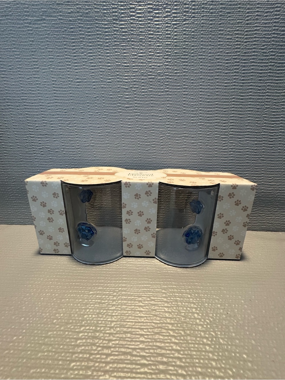 Set of 2 Blue Paw-Accent Glass Candle Holders